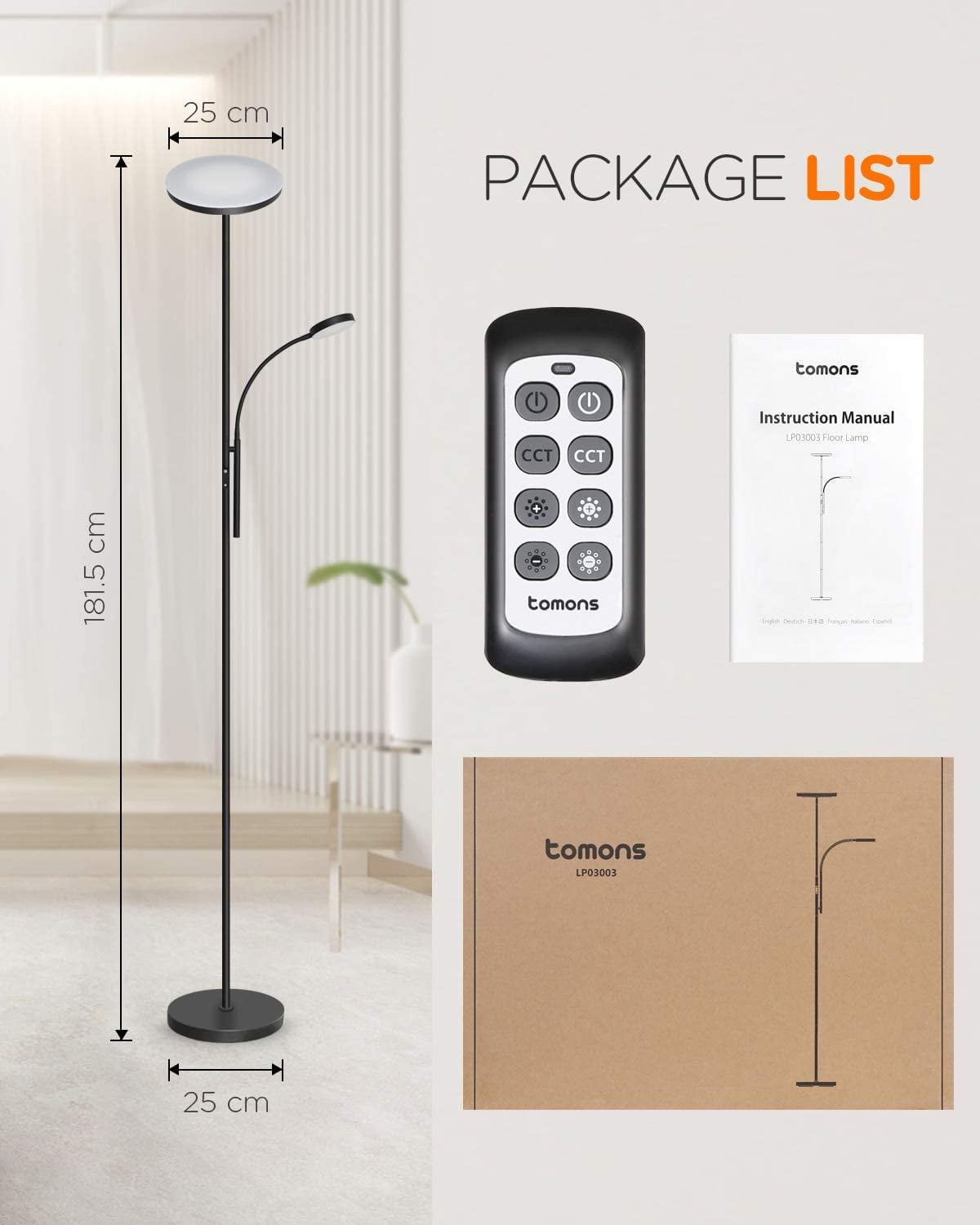 tomons dimmable floor lamp bright tall mother daughter light torchiere sky led torchiere with remote controller stepless dimming 3 color