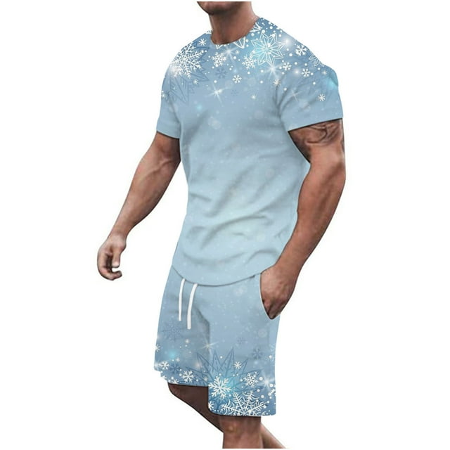 Pantalons de Noël pour Hommes, T-Shirt Col Rond Décontracté de Noël, Blouse à Manches Courtes Imprimée 3D et Ensemble de Pantalons