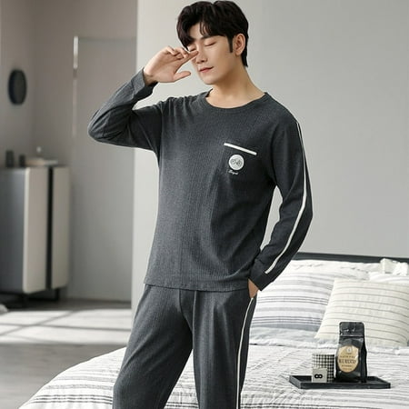 

QWZNDZGR Brand Autumn Men s Cotton Pajamas Letter Striped Sleepwear Cartoon Pajama Sets Casual Lounge Suits Pyjamas Plus Size 3XL Pijama