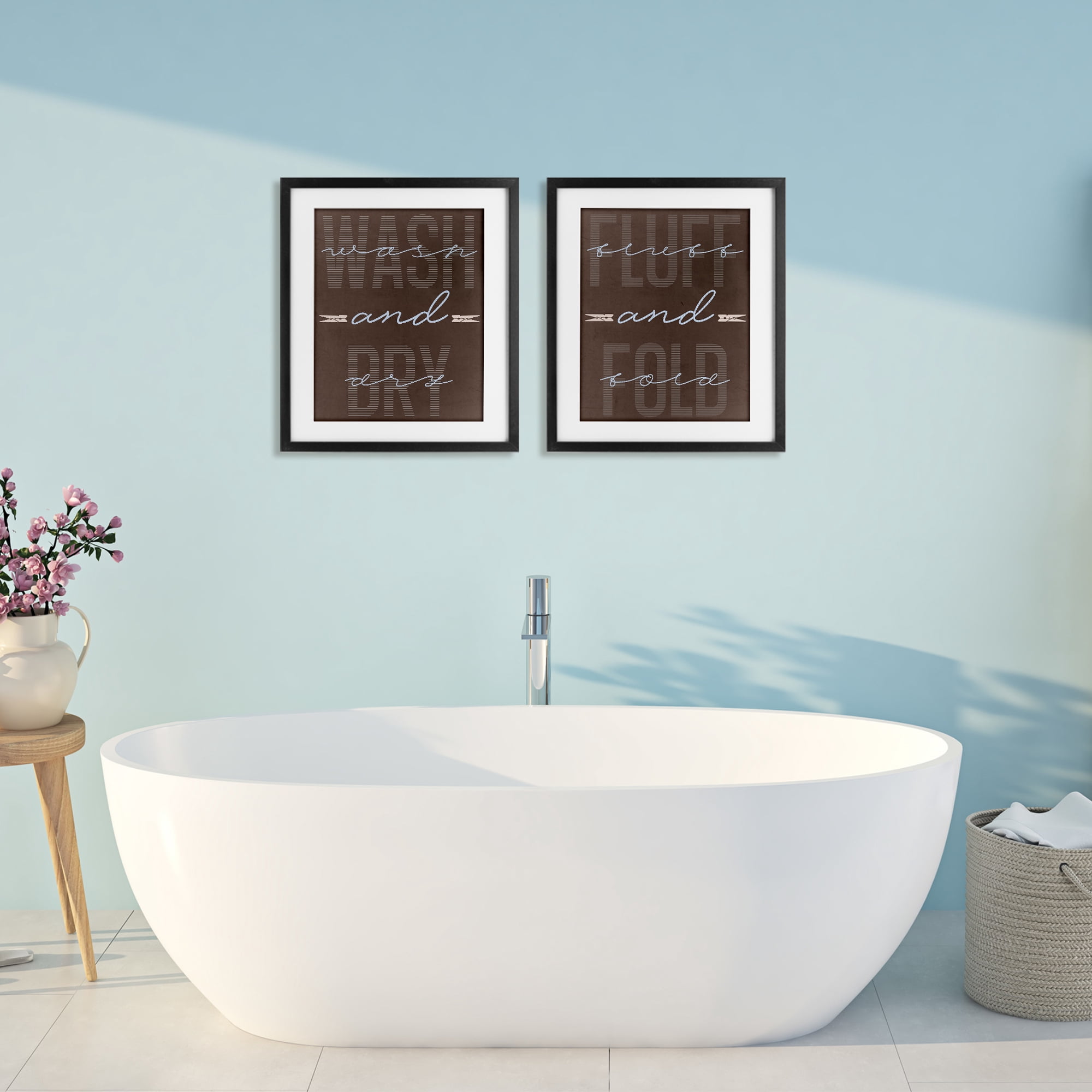 Laundry Words in Brown 2 Piece Black Framed Print Under Glass Set, design by Marcus Prime