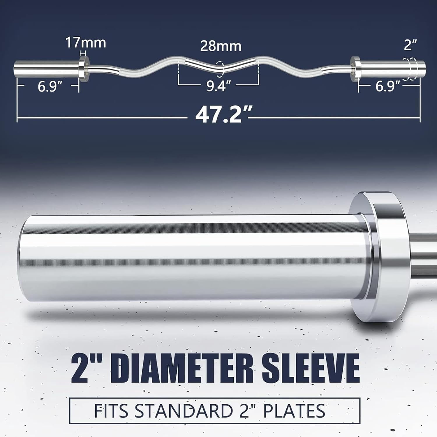 Tuekys 47 Inch Barbell Bar for Weightlifting and Powerlifting, Weight Bar for 500lbs Capacity, EZ Curl Bar Fit 2" Standard Weight Plates