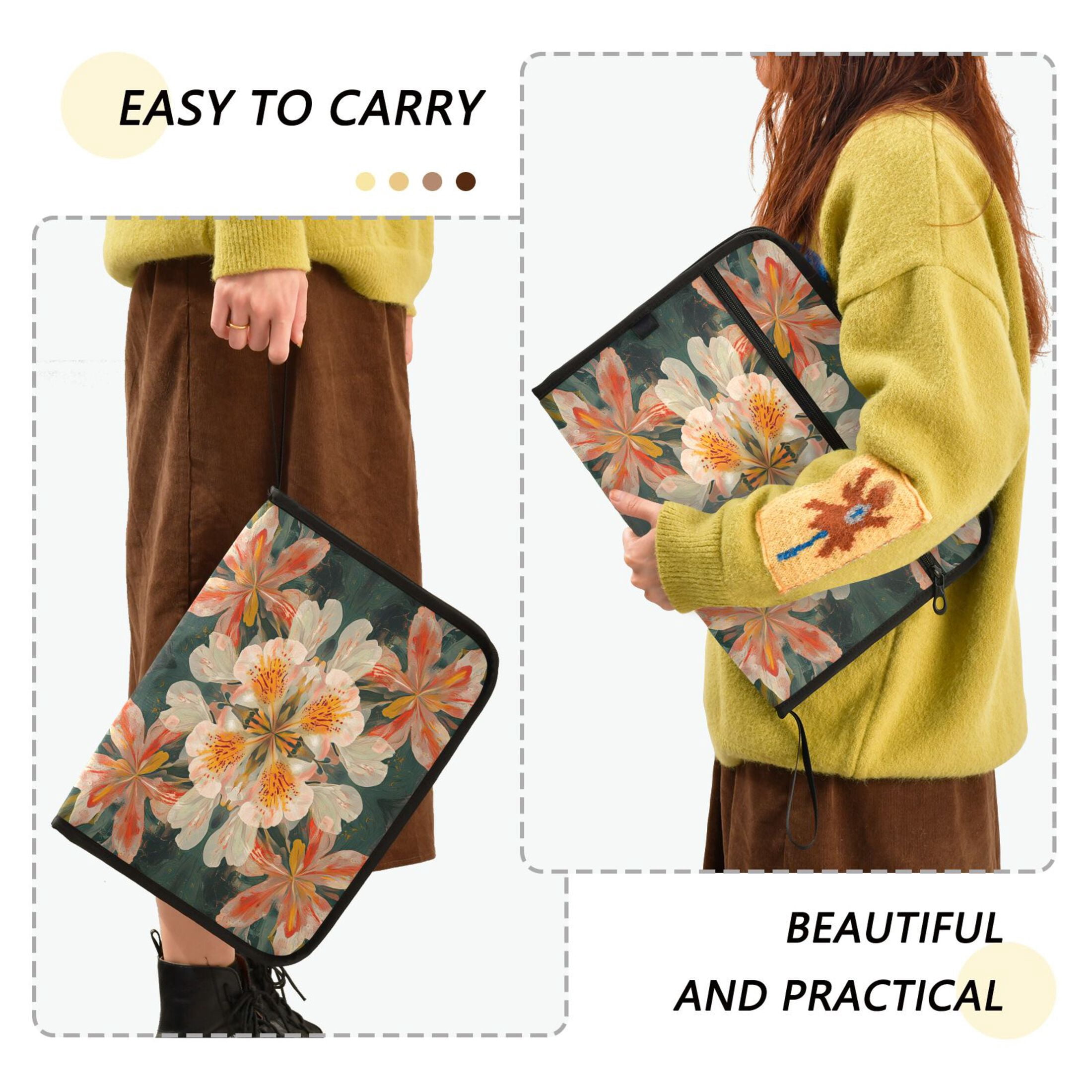WOBOGO Vintage Floral Patterns Expanding File Folder Letter Size Accordion Filing Organizer 13 Pocket Separate Organ Pocket