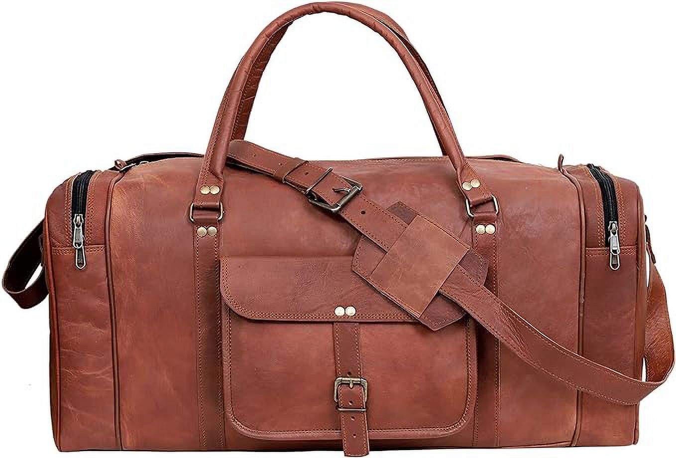 RUZIOON 24 Inch Genuine Leather Duffel Travel Overnight Weekend Leather Bag Sports Gym Duffel Luggage Travel Bag For Men And Women travelling cabin duffle yoga gym bag (24 inch brown)