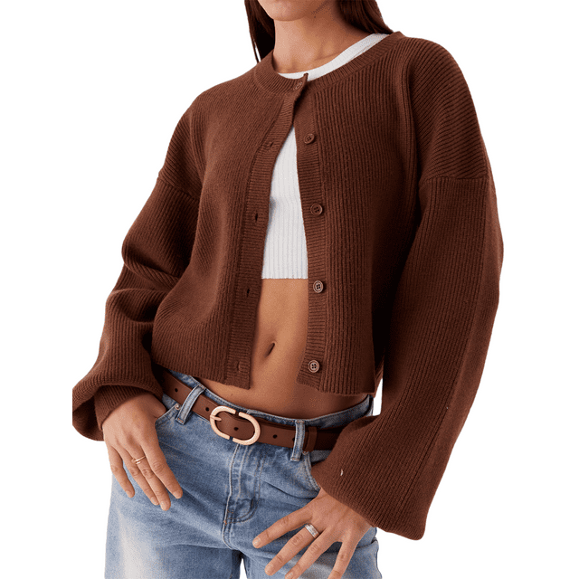 Wangsaura Cardigan en Tricot Épais à Manches Longues et Boutons pour Femmes
