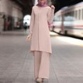 thumbnail image 5 of ZACPNCV Women Spring Solid Color Muslim Solid Color Long Sleeve Shirt Coat Wide Leg Trousers Casual Suit Pink, 5 of 9