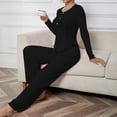 thumbnail image 6 of sdhkgrrt Women's 2 Piece Pajama Set Round Neck Long Sleeve Pullover Wide Leg Pants Fall Winter Casual Tracksuit Soft Stretchy Comfy Matching Lounge Outfit, Black XL, 6 of 6