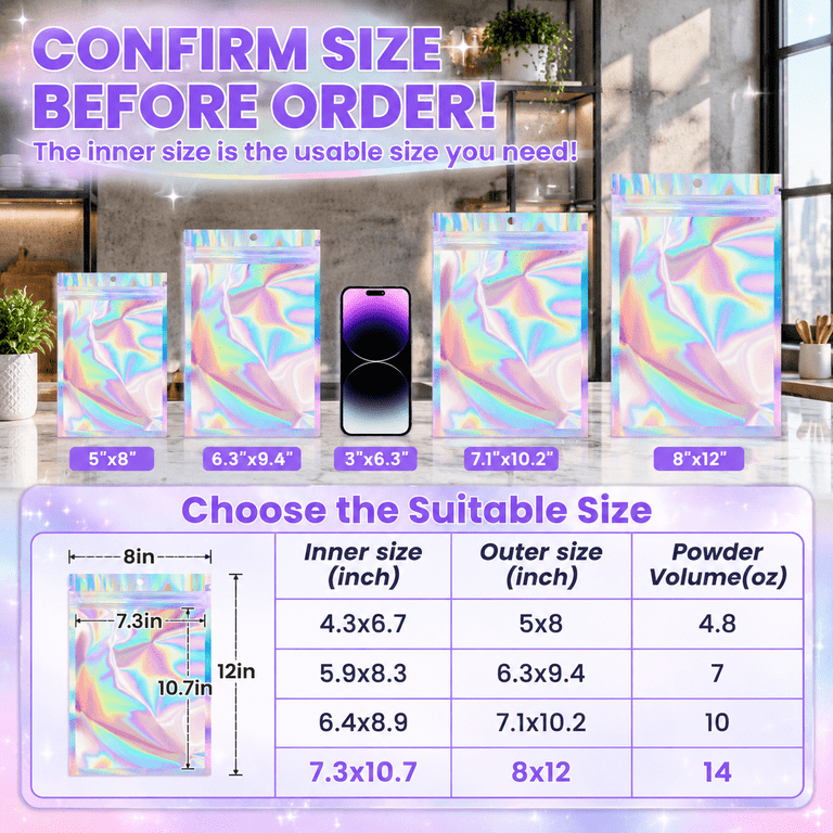 Storage Bas Holographic 8x12 Inch 100 Count Disposable Mylar Storage Bags - Walmart.com