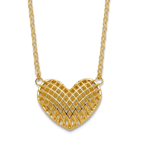 10k Solid Yellow Gold Polished Hollow 3d Love Heart Necklace 18 Inch Pendant Necklace for Women