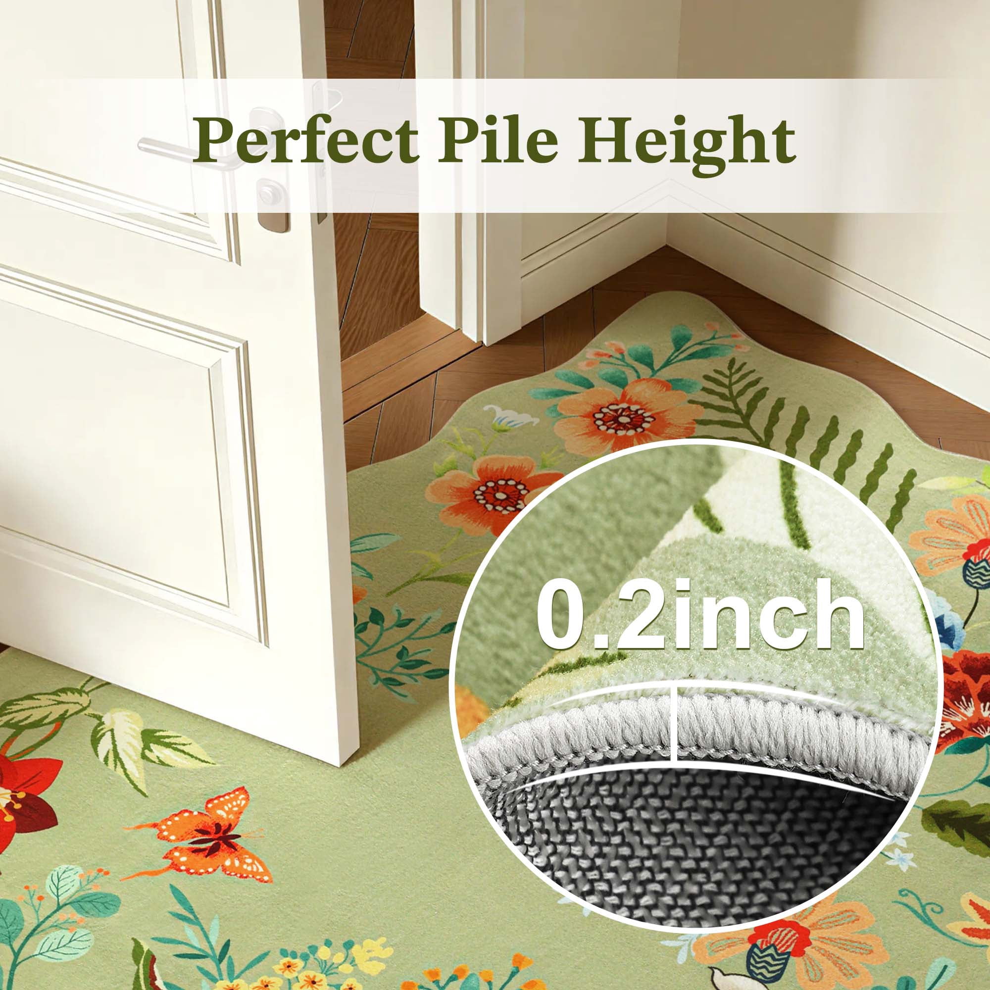 Carvapet Round 3' Floral Living Room Rugs, Ultra-Thin Soft Area Rugs for Bedroom, Non-Slip Washable Boho Rug Low-Pile Throw mat for ‎Dining Room Office, Green
