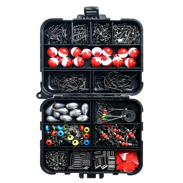 Eccomum 263pcs Fishing Accessories Set with Tackle Box Including Plier Jig Hooks Weight Swivels Snaps Slides, Size: 12, Red
