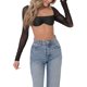 thumbnail image 2 of VISgogo Mujeres Casual Crop Tops, Color Sólido Manga Larga Malla Patchwork Slim-Fit Backless Tops VISgogo moda, 2 of 5