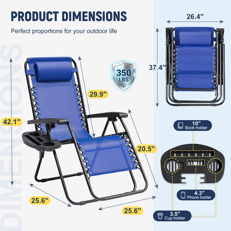 Vineego Zero Gravity Chairs Set of 2, Folding Chairs Lounge Chair Outdoor with Cup Holder Tray for Lawn, Pool, Beach