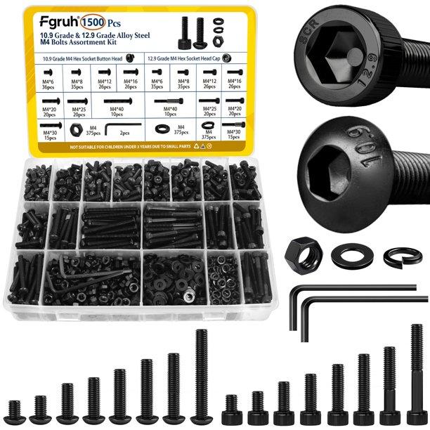 Kit surtido de tornillos Fgruh de 1500 piezas M4 con tuercas y arandelas