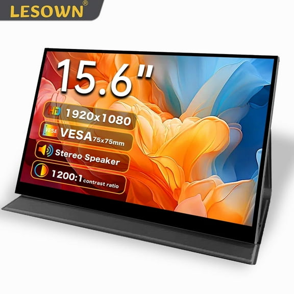 LESOWN 15.6 inch Portable Monitor Second Screen USB C HDMI FHD 1920x1080 IPS LCD Widescreen Laptop Extend Display Built In  Speaker for PC Switch