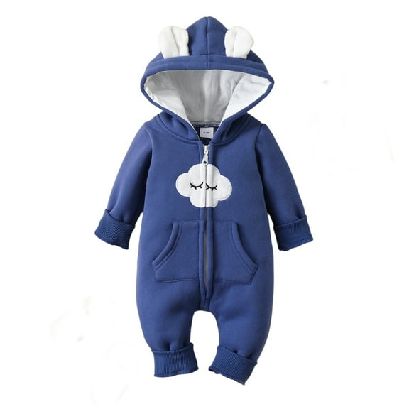 Bellafa Newborn Baby Boy Clothes Solid Long Sleeve Zipper Hooded Romper Jumpsuit with Pocket Fall Winter One Piece Outfits
