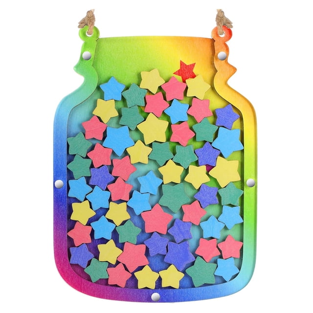 Star Reward System for Kids, Wooden Reward Jar with Interactive Behavior Chart, Incentive Chart for Classroom, Chore Chart (Multicolor, 1PC)