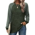 thumbnail image 2 of Winter Savings! Enjoytime Long Sleeve Shirts for Women Crewneck Tee Tops Color Block Printed Ribbed Shirt Casual Trendy Streetwear Tunic Top on Clearance, 2 of 5