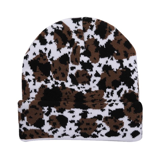Sombrero Con Estampado De Vaca Para Mujer Sombrero Con Estampado De Vaca Para Hombre Sombrero Con Vuelta Para Otoño-Invierno Sombreros De Punto Cálidos Gorra Elástica De Moda
