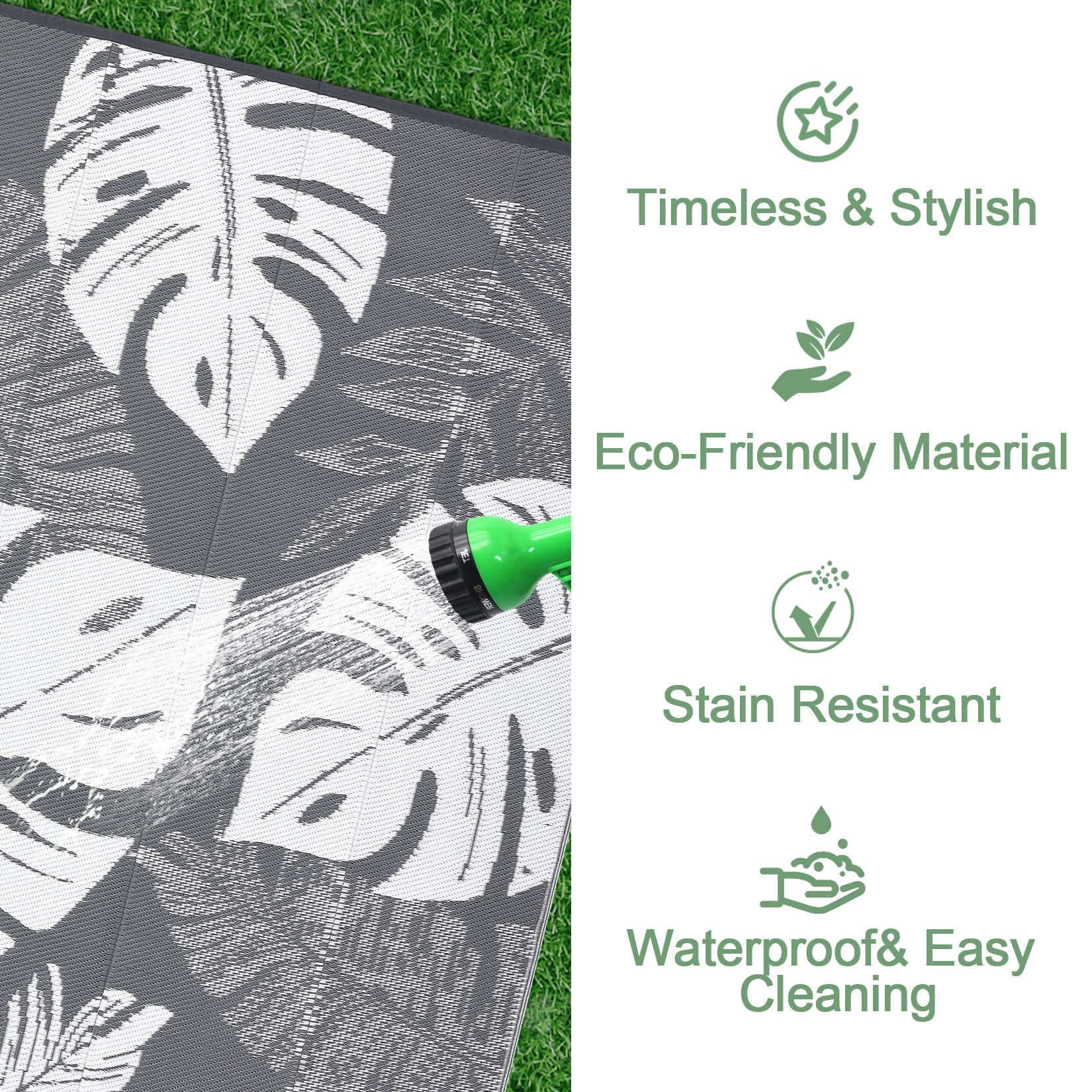 5*8ft/6*9ft/9*12ft/8*10ft/9*18ft/10*14ft/10*20ft Plastic Straw Rug Outdoor Rug Modern Leaves Area Rug Waterproof Patio Rug Outdoor Camping Rug for RV Porch Deck Camper Balcony Backyard
