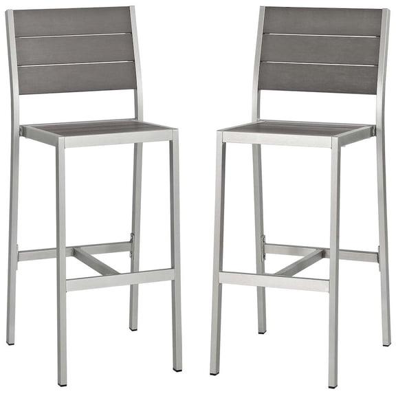 Modway Shore Armless Bar Stool Outdoor Patio Aluminum Set of 2 in Silver Gray