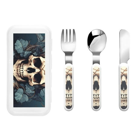 

Cauagu Vintage Leaf Flower Skull Print 3-Pieces Toddler Cutlery Set Kids Silverware Set with Spoons Forks & Knife Stainless Steel Utensils for Kids Dishwasher Safe