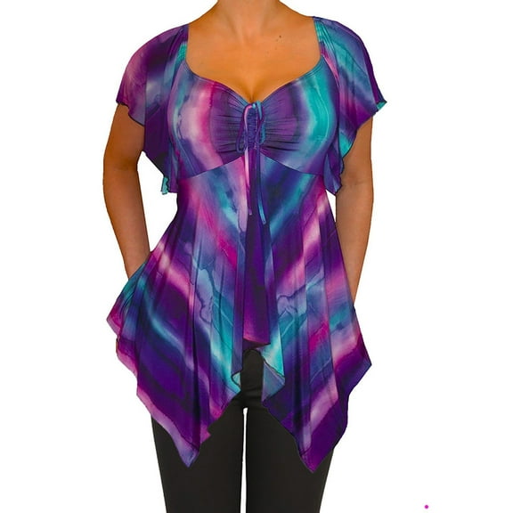 Funfash Women's Plus Size Purple Watercolor Empire Waist Top Shirt Blouse - XL