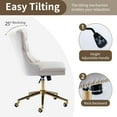 thumbnail image 4 of Beige Velvet Home Office Desk Chair with Wheels & Gold Base, Cute Makeup Vanity Chair with Tufted Back for Women Girls, Upholstered Adjustable Swivel Armless Office Chair for Bedroom, Beige, 4 of 15