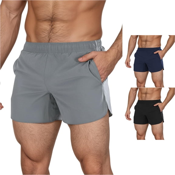 HAYIMI Mens Athletic Shorts Running 3 Inch Inseam Lightweight Athletic Workout Gym Basketball Breathable Casual Summer Solid Color Moisture-Wicking Stretch Golf Classic-Fit Bottoms, Grey, L