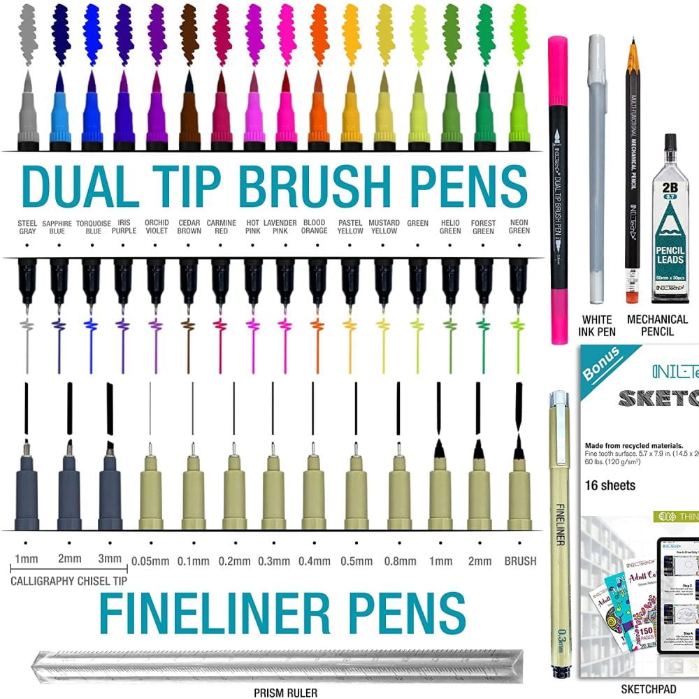 Dual Tip Markers Set - 36 Pcs Art supply, Calligraphy Pen, Bullet Journal, Brush Pens, Adult Coloring
