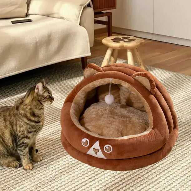 Cama para Gatos Casa para Gatos con Almohada Acolchada extraíble Dormir Dormir Interior Otoño Invierno Nido para Gatos Cama para Gatos en Forma de Oso Marrón Yinane Camas para gatos