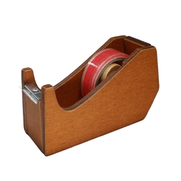 Adorable Cat Wooden Tape Dispenser Functional Desk Organizer with Metal Cutter Whimsical Office Decor Gift
