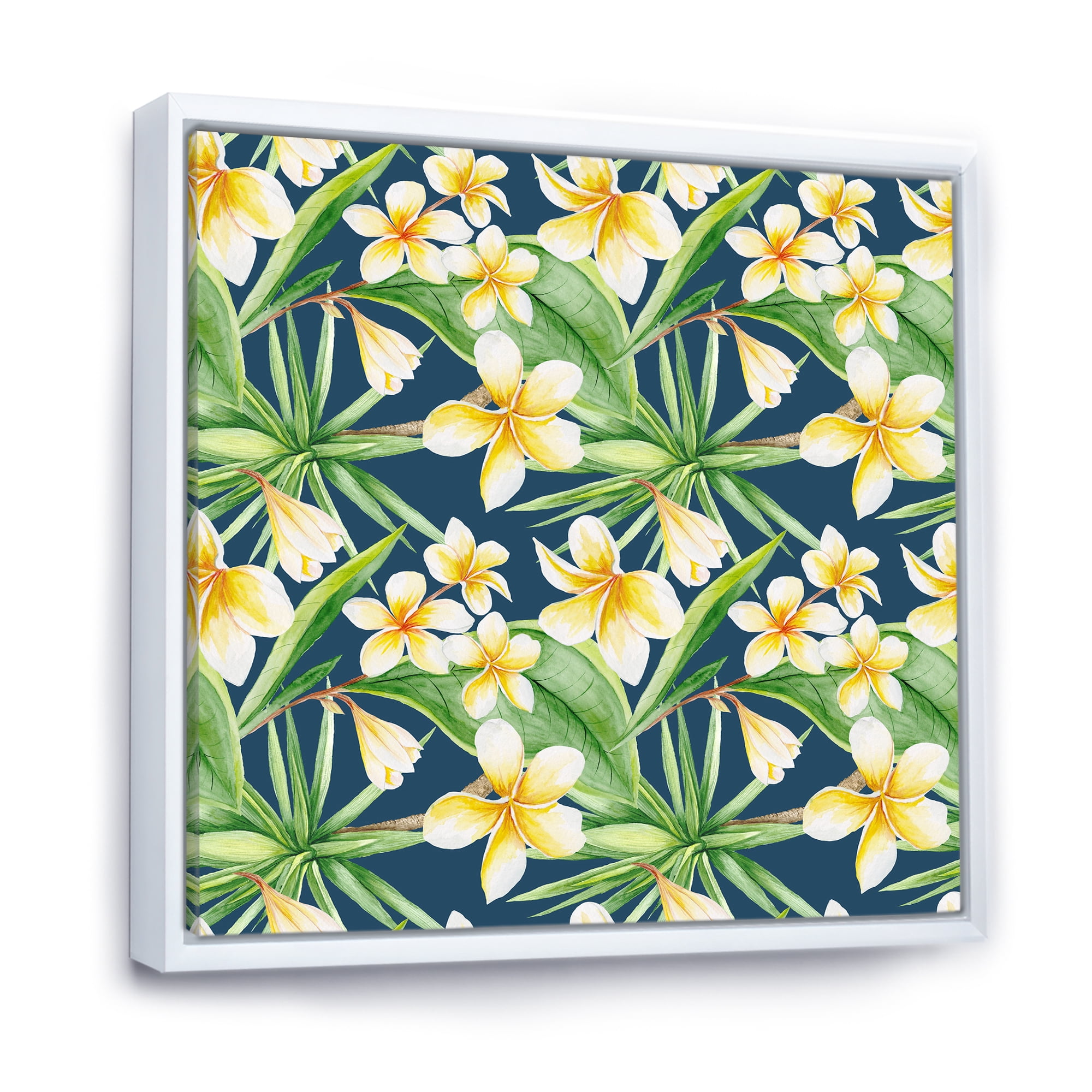 Designart 'Yellow Flowers and Tropical Foliage VIII' Modern Framed Canvas Wall Art Print