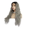 thumbnail image 1 of Pelucas onduladas largas y rizadas de aspecto natural de 26'' para mujer, peluca de cabello completo con parte media y encaje frontal para cosplay Gris Negro, 1 of 9