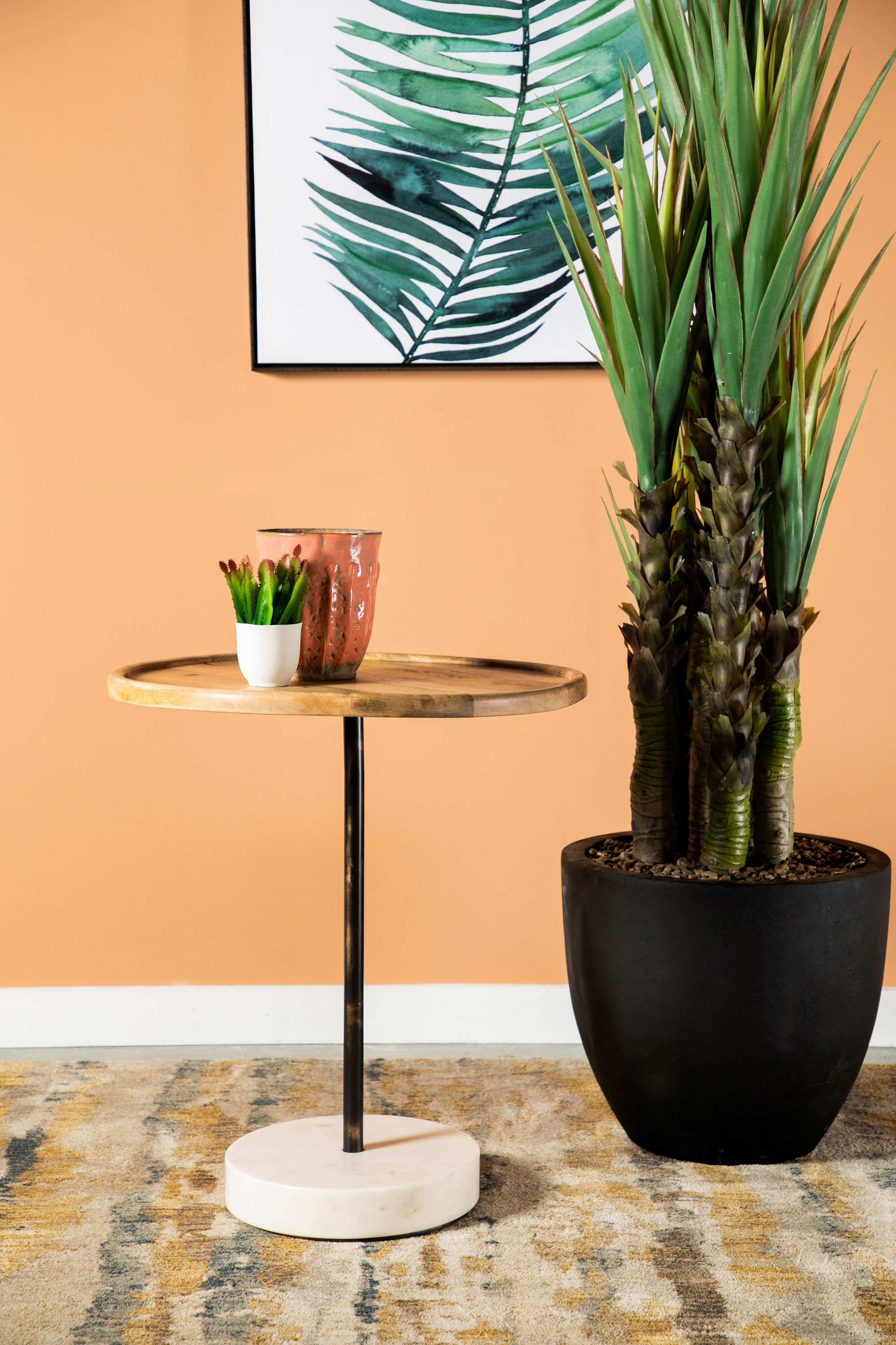 Round Wooden Top Accent Table Natural and White - Walmart.com - Walmart.com