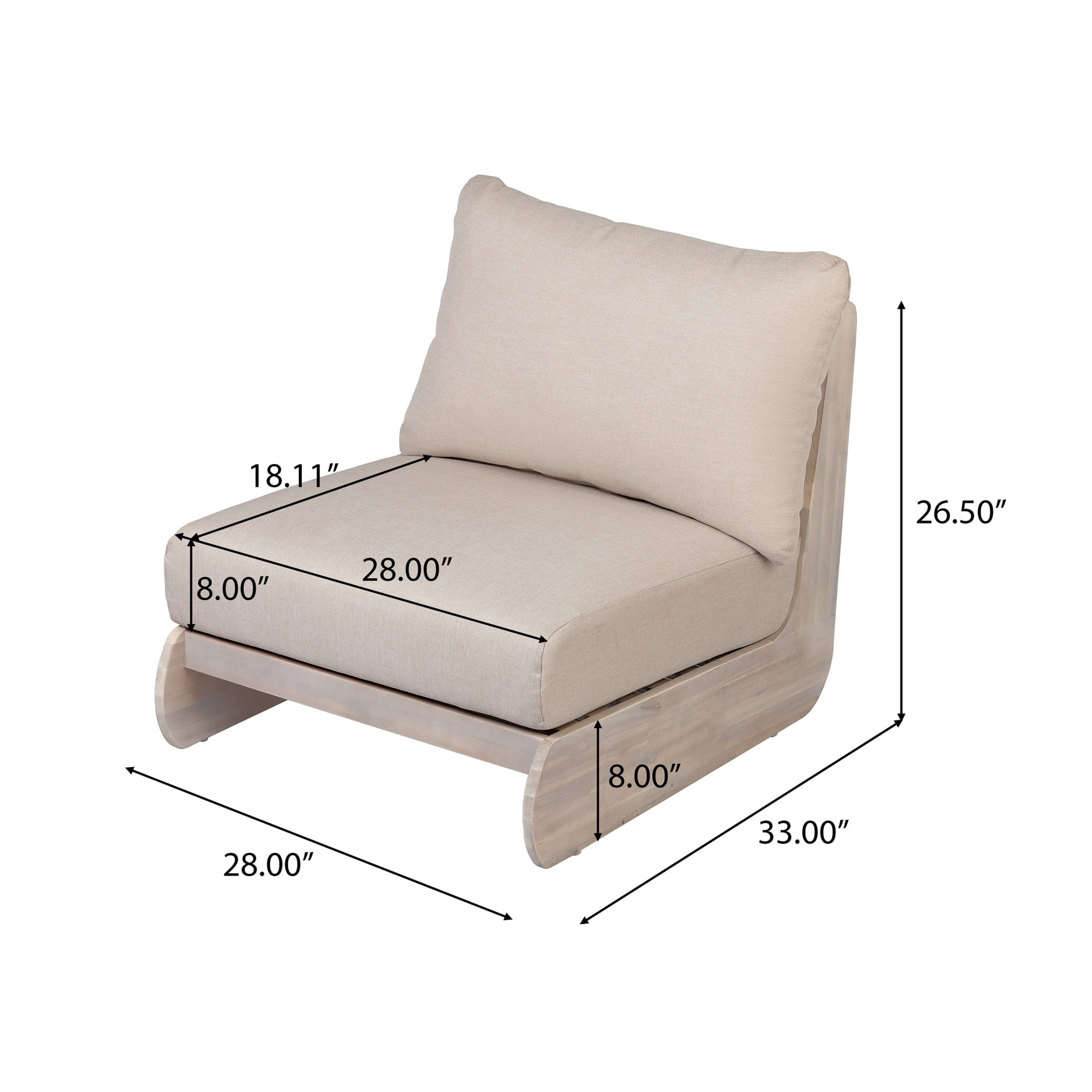 Christopher Knight Home Mid-Century Modern Outdoor Low Lounge Chair with Cushions, Solid Wood Frame, Sand