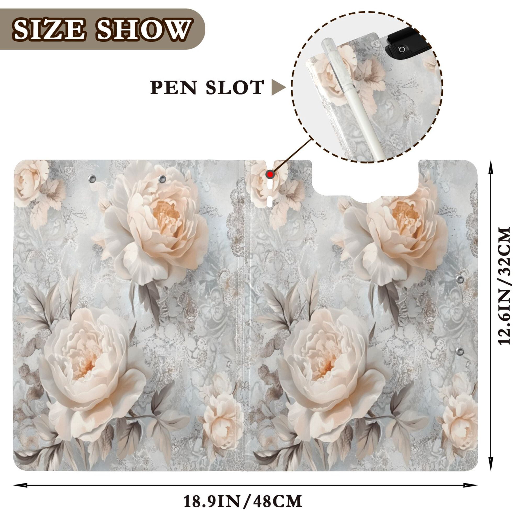 FORMRS A4 Clipboard Folder with Pen Holder Horizontal Foldable School Office Binder, Beautiful Floral