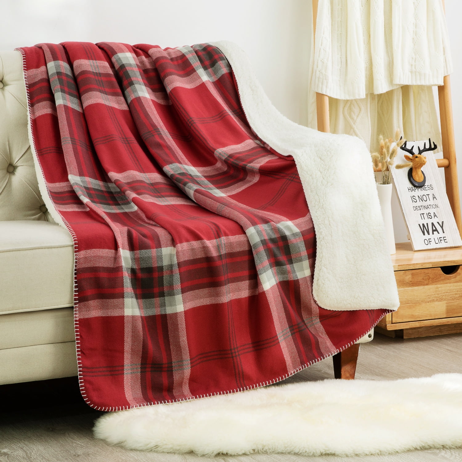 Bedsure Premium Sherpa Plaid Throw Blanket Twin Size Reversible Soft Bedsure premium sherpa plaid throw blanket twin size reversible soft