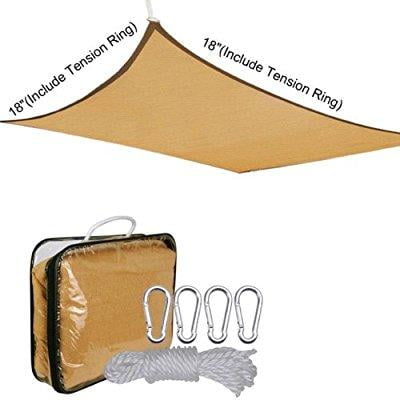 Patio Pools And Spas durable large pe fabric 18x18ft square desert sand outdoor sun shade sail canopy uv protect portable for sunscreen shelter patio pool spa beach campground picnic ()