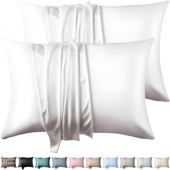 AUQ 100% Mulberry Silk Pillowcases Queen Size Set of 2, Soft Breathable Cooling Silk Pillow Cases for Hair and Skin, Hidden Zipper Closure, White