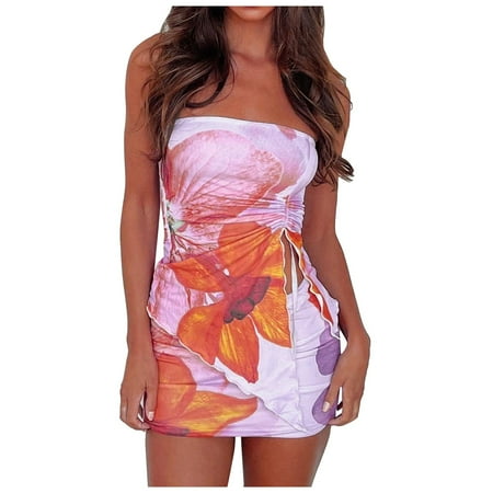 QYZEU Women Spring Outfit Women Mini Dress Women Ruffle 2 Piece Skirt Sets 3D Floral Sheer Mesh Crop Top Bodycon Mini Skirt Set Dresses for Women Red L