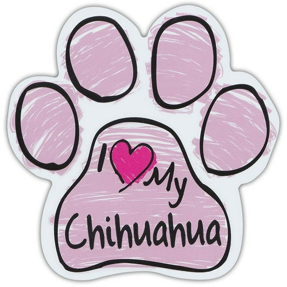 Pink Scribble Paws: I Love My Chihuahua | Dog Paw Shaped Car Magnets