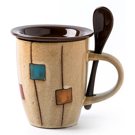 

Egebert Hand-Painted Coffee Mug Porcelain Tea Mug Tea Cup for Office Vintage Mugs for Women Men Friends Handmade Gifts Mug Ceramic Tea Cups with Handle lid Spoon coffee-350ml