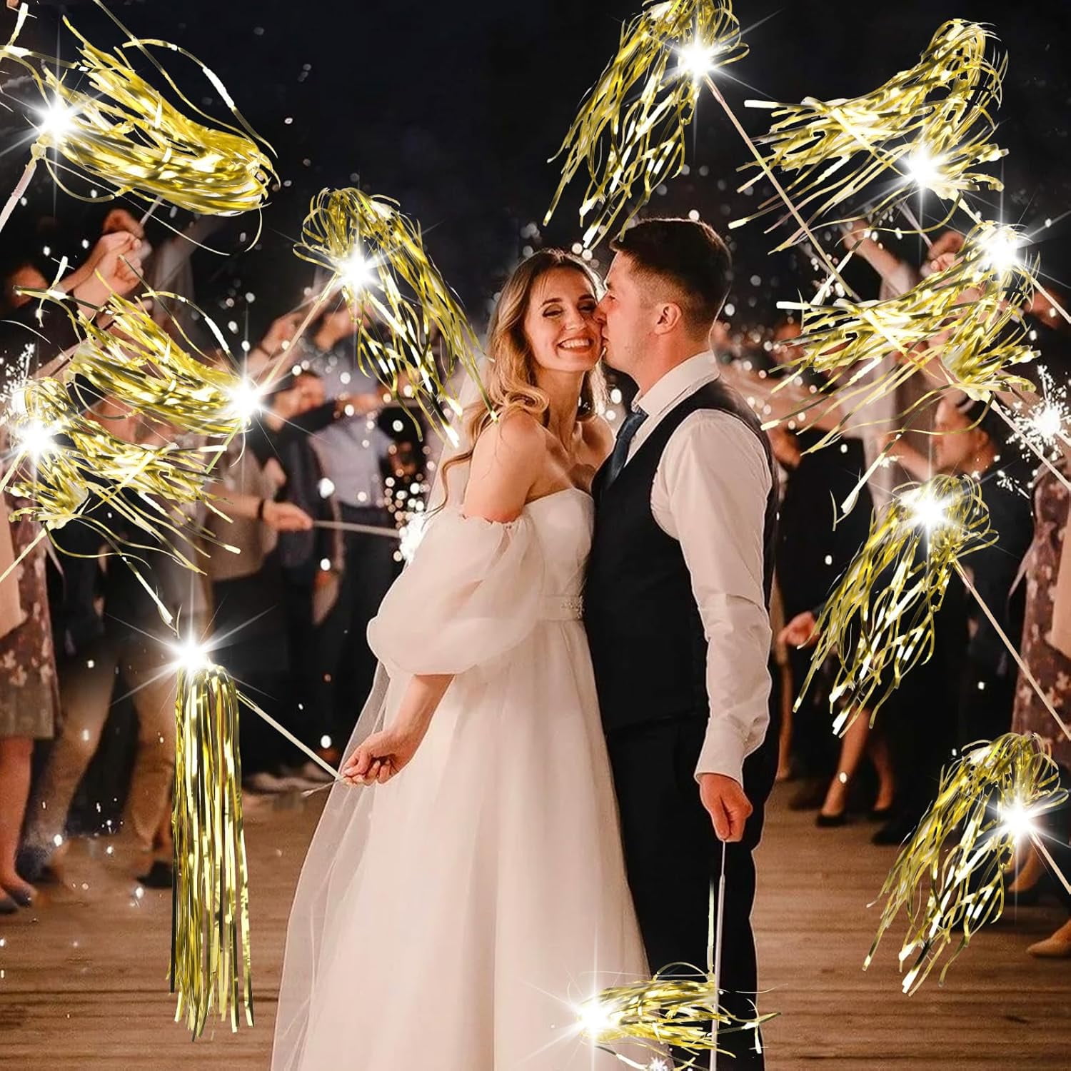 Party Favor Flashing Wands 100Pcs Light Up Wedding Wands - Gold Tinsel Streamers With 3 Flashing Modes For Parties & Celebrations Wedding Reception Favors