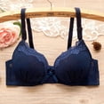 thumbnail image 2 of Wuffmeow Women Lace Padded Push Up No Steel Ring Small Chest Gathered Back Closure Adjustment Bow Adjusted-straps Bra Briefs Set,Dark Blue,36B, 2 of 6