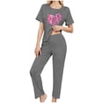 thumbnail image 5 of asdoklhq Silk Pajamas for Women 3PCS Women's Home Casual Pants Short Sleeves Tops and Shorts Pajamas Set Dark Gray XL, 5 of 8