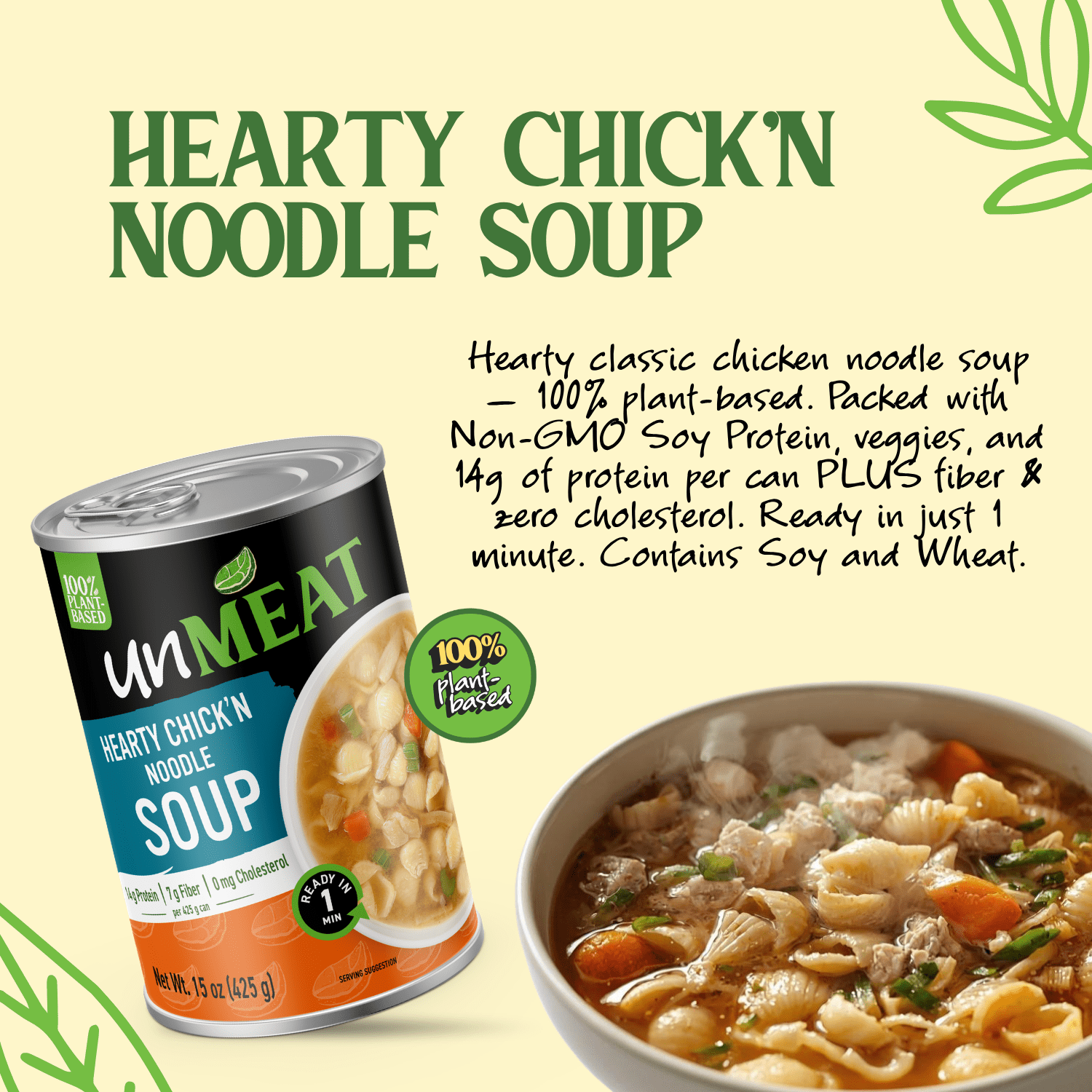 unMEAT&nbsp;Plant-based Hearty Chick'n Noodle Soup, 15oz Can