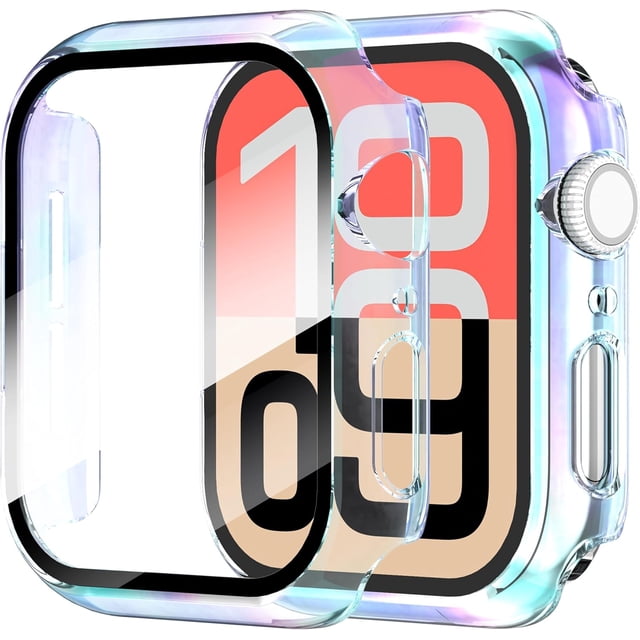 Yanonmyfd 2 Piezas Funda para Apple Watch Series 6/5/4/SE 3/SE 2/SE 40mm Protector Pantalla Vidrio Templado Incorporado,HD Protección Completa PC Dura Estuche Protective Case,Transparente,40mm