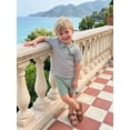 thumbnail image 4 of BemeyourBBs Toddler Baby Boys Mama's Little Dude Outfit Summer Clothes Short Sleeve Lapel Letter Embroidery Striped Button Shirt Tops and Pockets Shorts Set, 4 of 9
