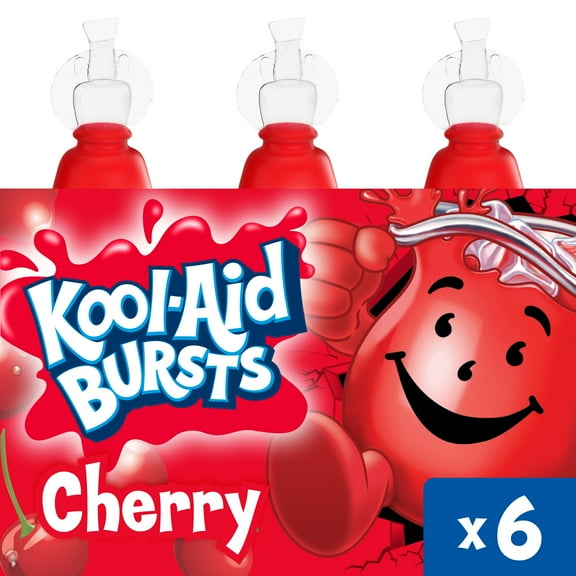 Kool-Aid Bursts Soft Drink, 6 Bottles, for School Lunches and On-the-Go Hydration, artificial flavor Cherry, Caffeine Free, 6.75 oz