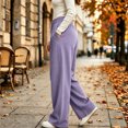 thumbnail image 3 of Wide Leg Sweatpants for Women Drawstring Lounge Pants Straight Leg Sweat Pants with Side Pockets and Front Seam Detail, Purple, M, 3 of 5